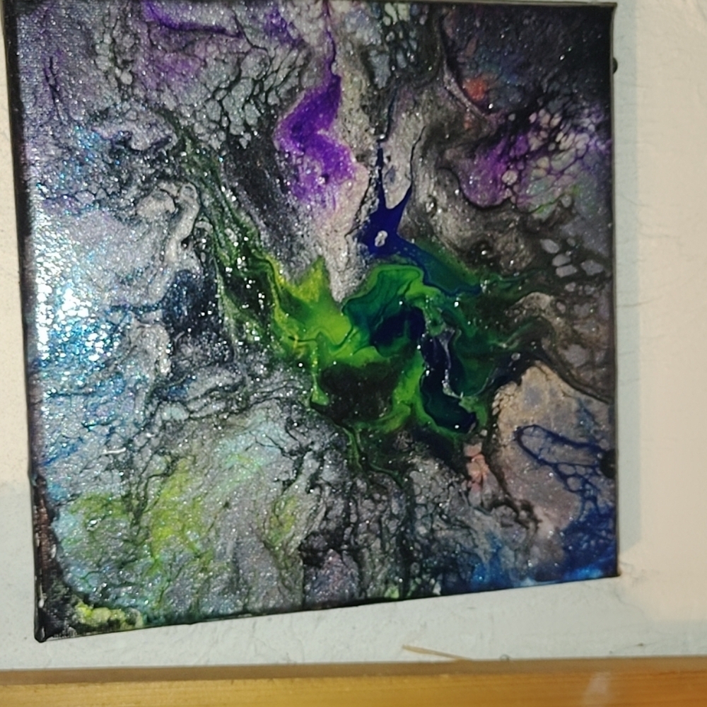 Abstract Canvas Art with Green and Purple Swirls